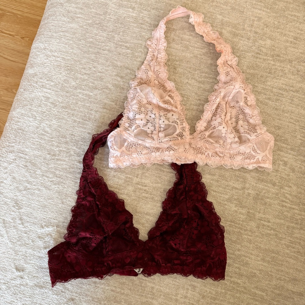 WISHLIST Halter Lace Bralette Set of 2 Pink and Burgundy